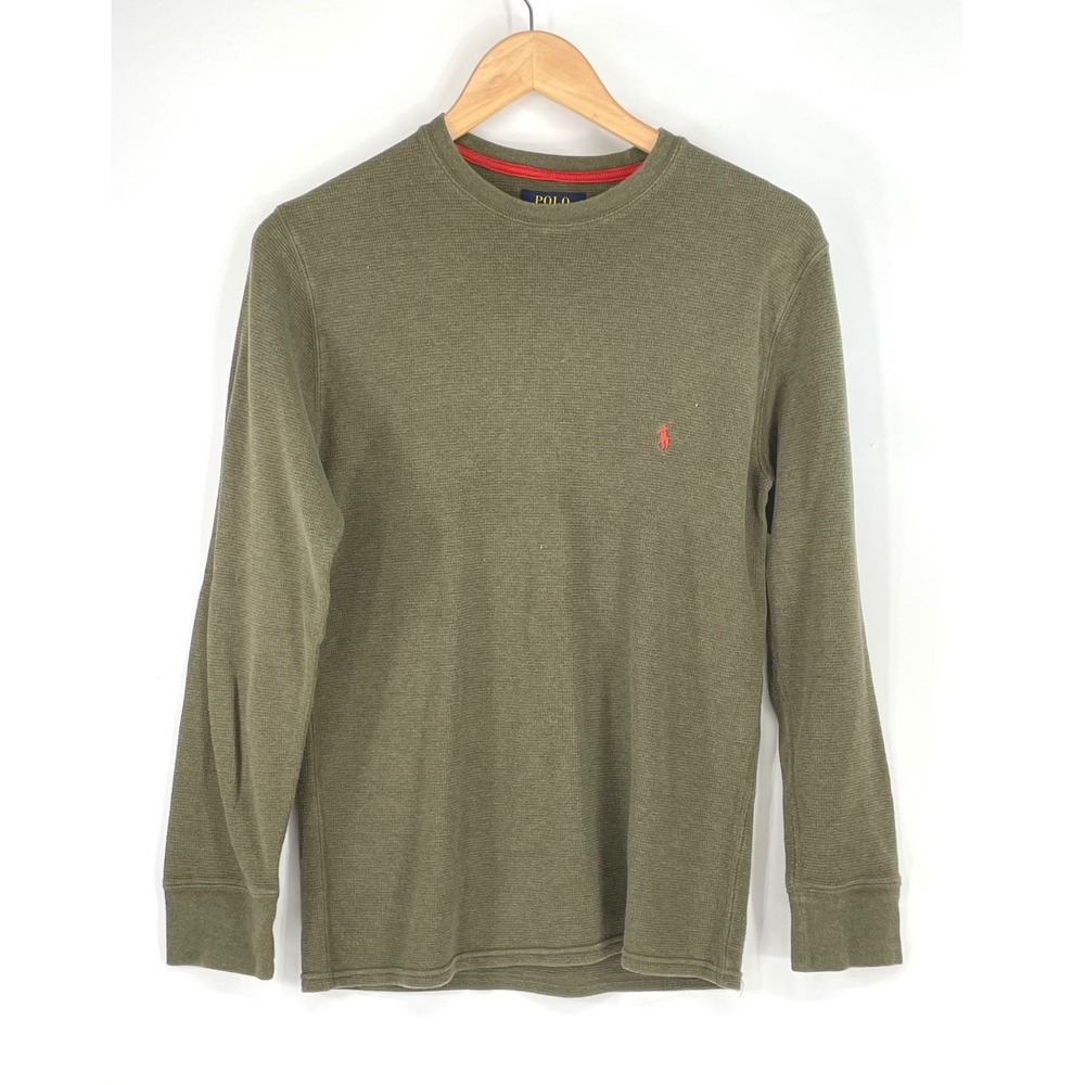 Polo Ralph Lauren Mens Shirt Medium Thermal Olive Green Waffle Knit